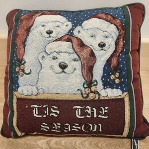 Newport Tis The Season Polar Bears Tapestry Throw Pillow Christmas